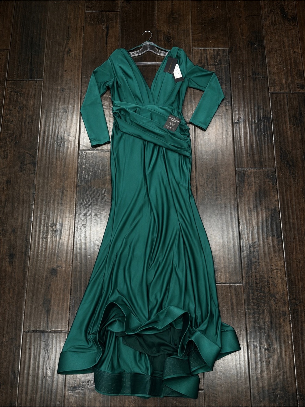 Cinderella Deep Green Long Sleeve Wrap Maxi Dress